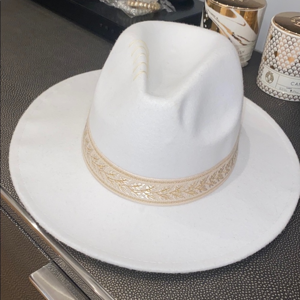 White Wool Hat with Gold Detail